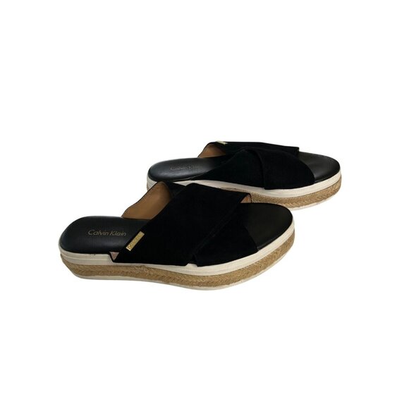 Calvin Klein Womens Black Suede Platform Slide Sandals Size 7 - Picture 2 of 4
